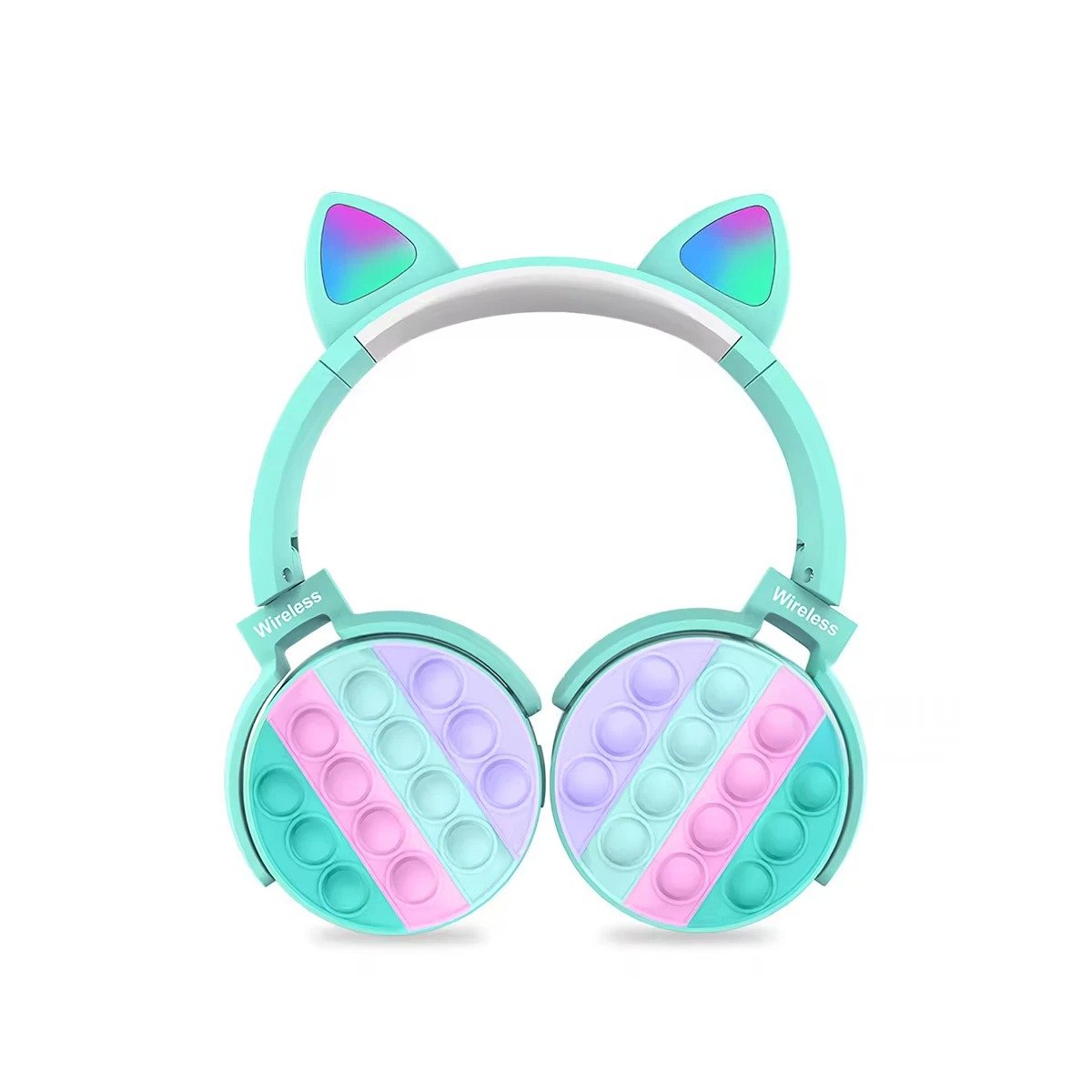 AURICULARES RYBIU INALÁMBRICO GATITO VERDE AGUA + LIGAS REGALO - 3