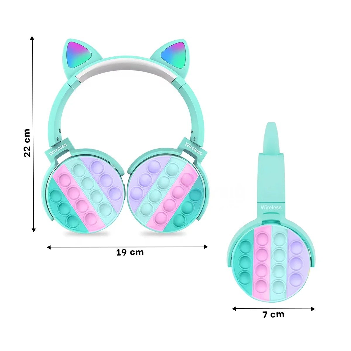 AURICULARES RYBIU INALÁMBRICO GATITO VERDE AGUA + LIGAS REGALO - 4