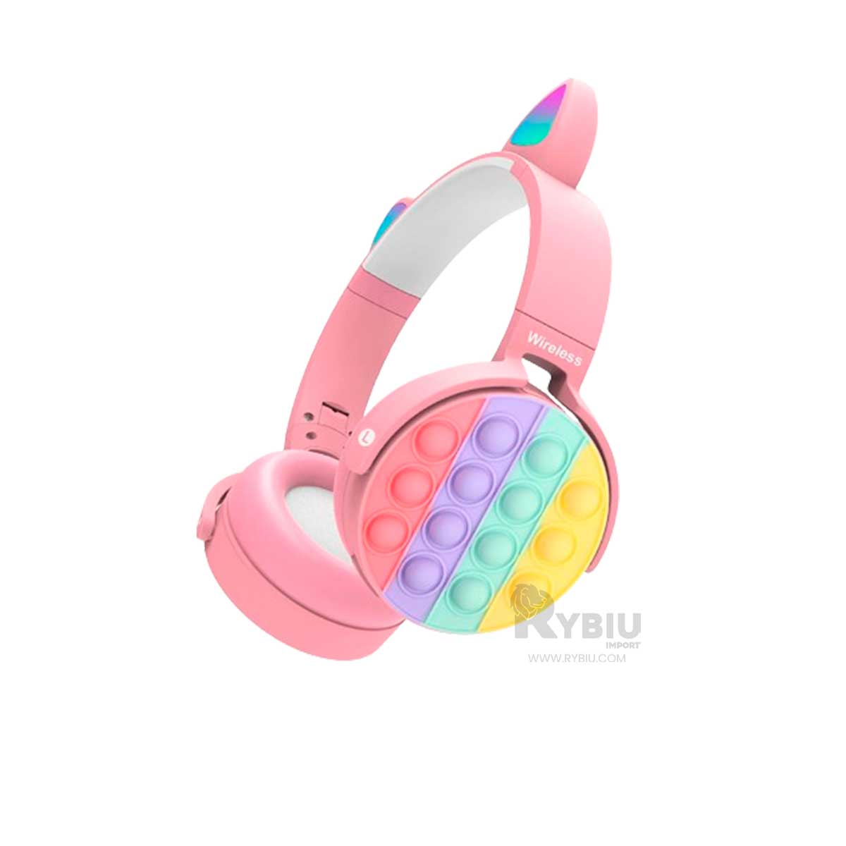 HEADPHONES RYBIU INALÁMBRICO OREJUELAS GATUNAS ROSADO + GIFT MINIAGENDA - 1