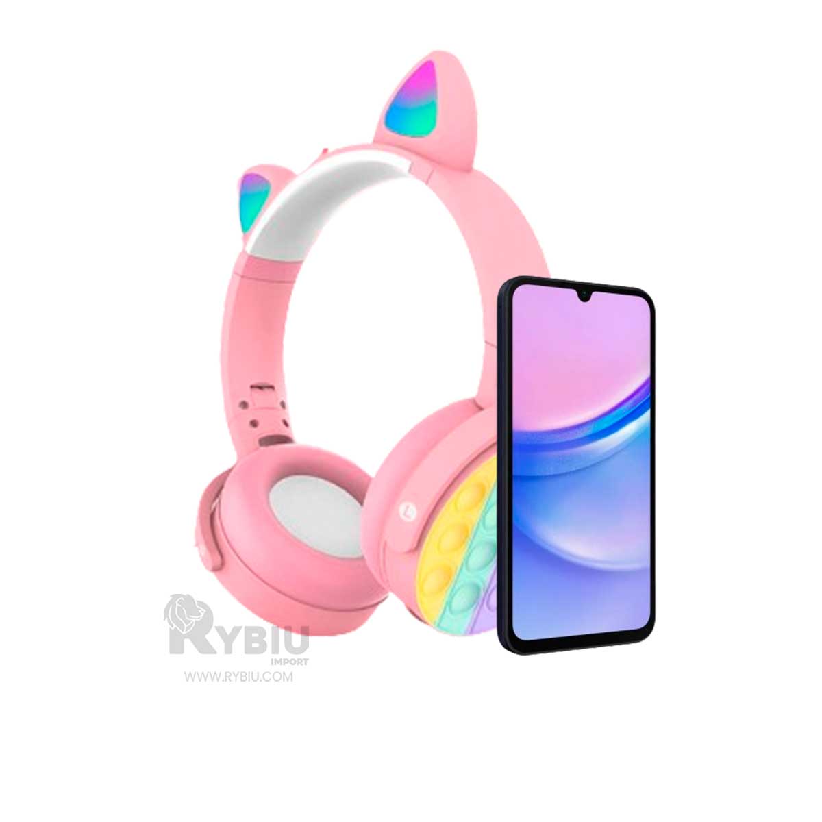 HEADPHONES RYBIU INALÁMBRICO OREJUELAS GATUNAS ROSADO + GIFT MINIAGENDA - 2