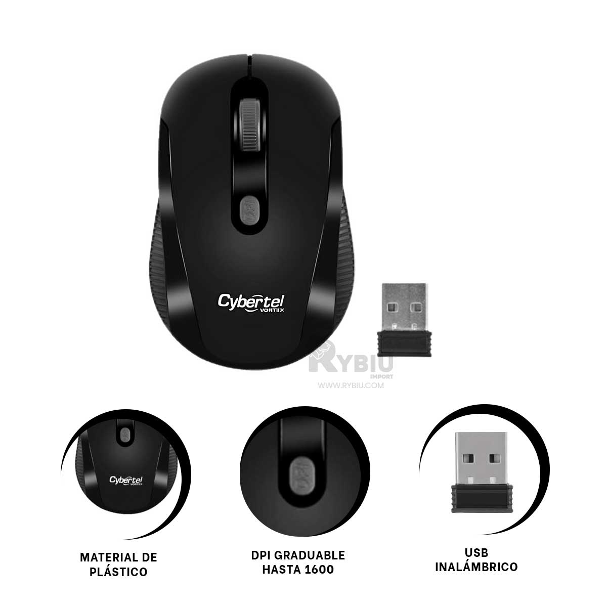 MOUSE INALÁMBRICO RYBIU MODERNO Y DINAMICO M207 NEGRO + PAPEL REGALO - 3