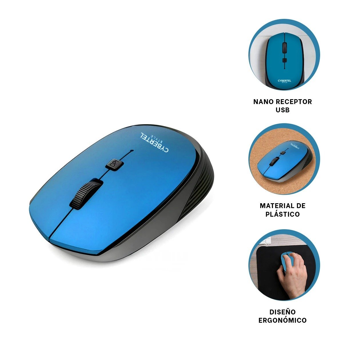 MOUSE INALÁMBRICO RYBIU NAVEGACION CYB M312 STYLE EN COLOR AZUL - 3