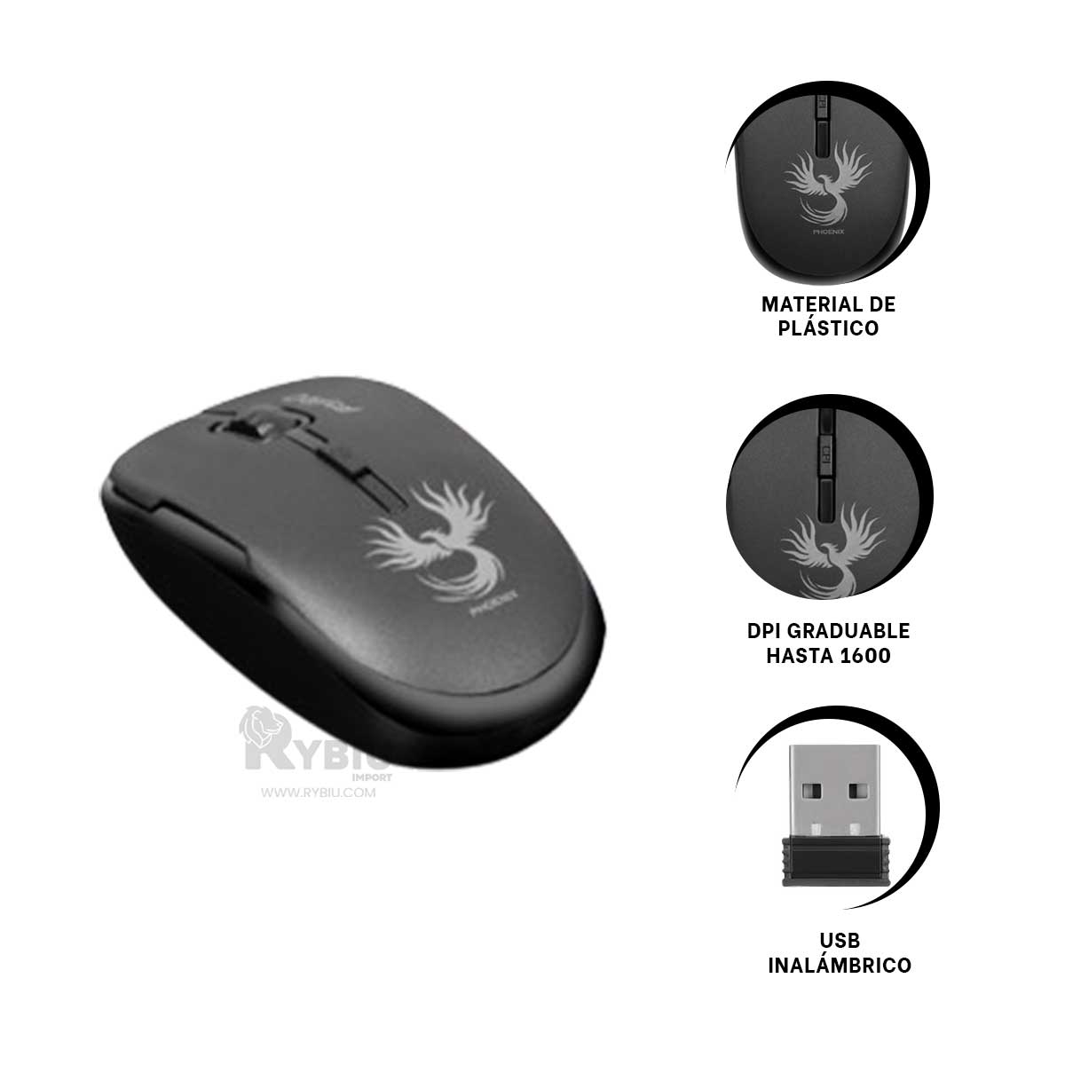 CURSOR INALÁMBRICO RYBIU ELEGANTE M700X TONO NEGRO + BANDERITAS ADHESIVAS - 4