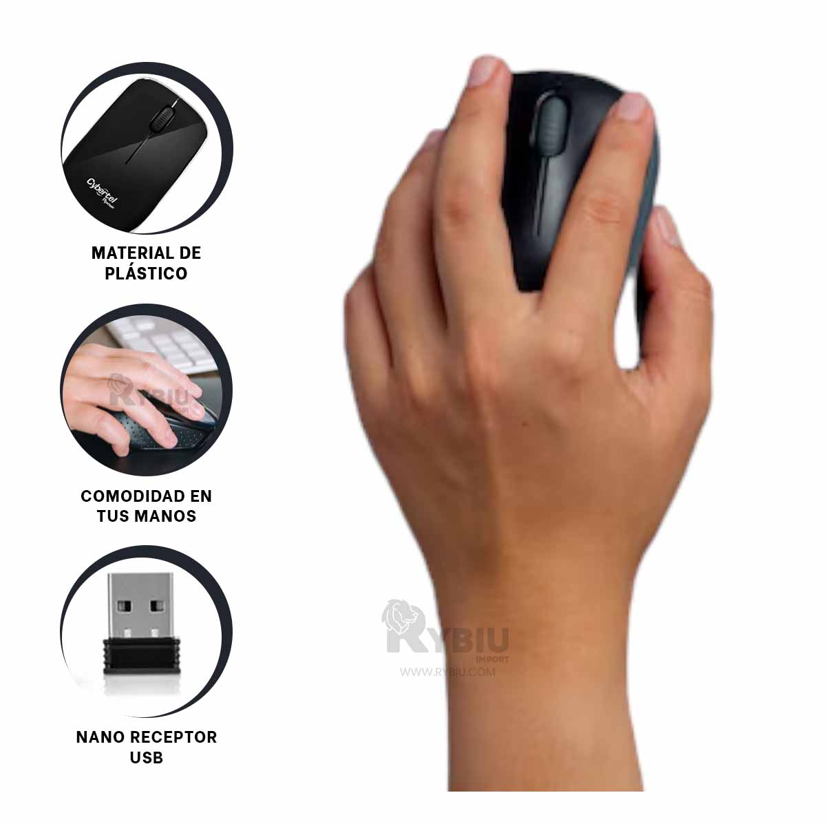 MOUSE INALÁMBRICO RYBIU EFICIENTE SETUP M302W NEGRO + PAPEL REGALO - 3