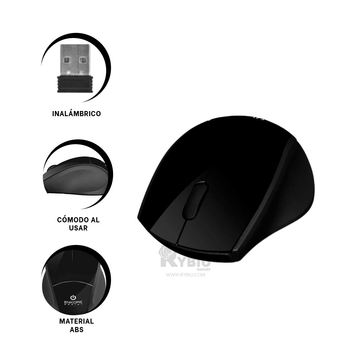 CURSOR INALÁMBRICO RYBIU IDEAL EKM200 EN NEGRO + REGALO LIGAS PEINAR - 3