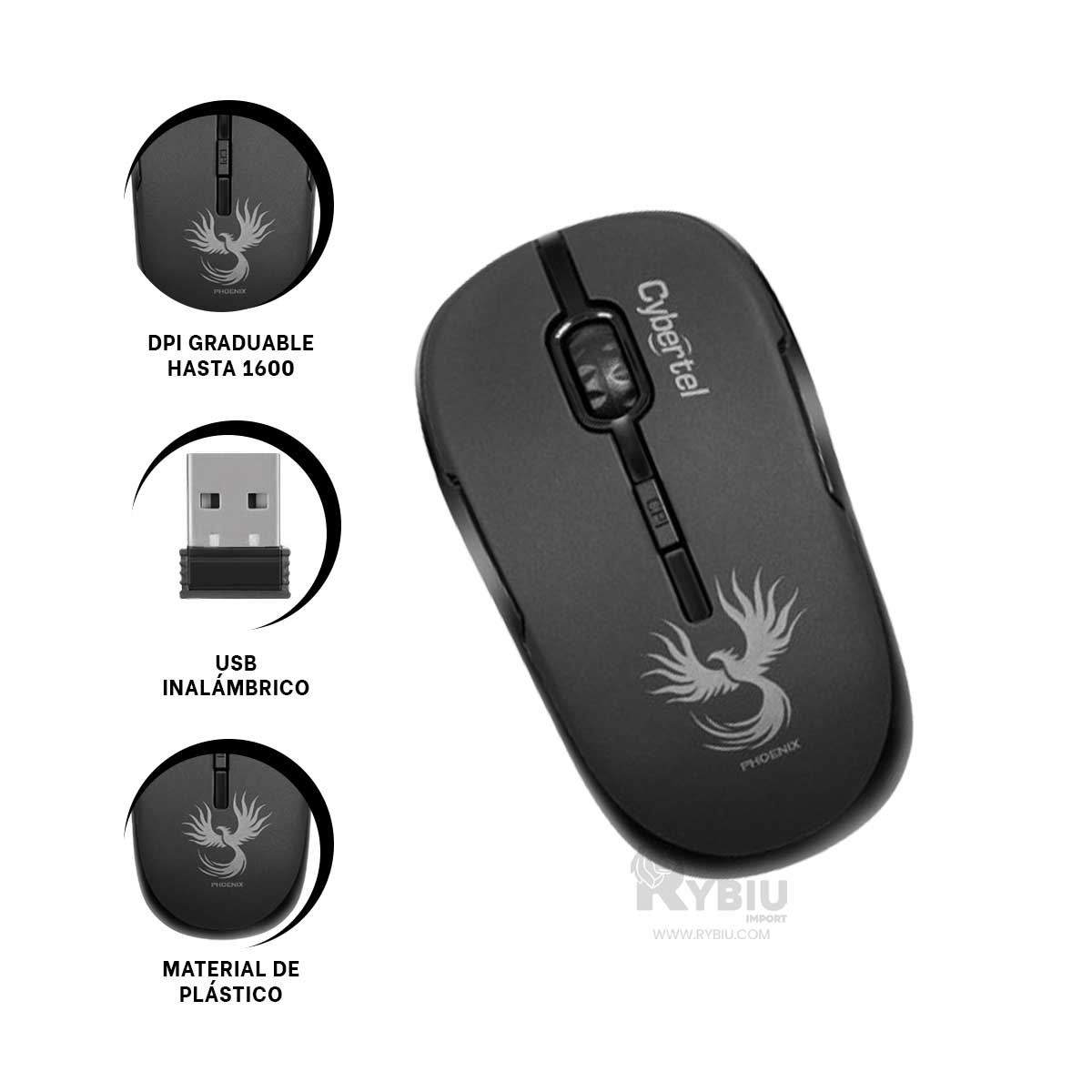 MOUSE INALÁMBRICO RYBIU EFICIENTE SETUP M700X NEGRO + PAPEL REGALO - 2