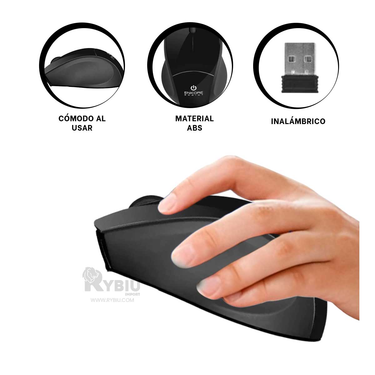 CURSOR INALÁMBRICO RYBIU EKM200 EN COLOR NEGRO + BANDERITAS ADHESIVAS - 1