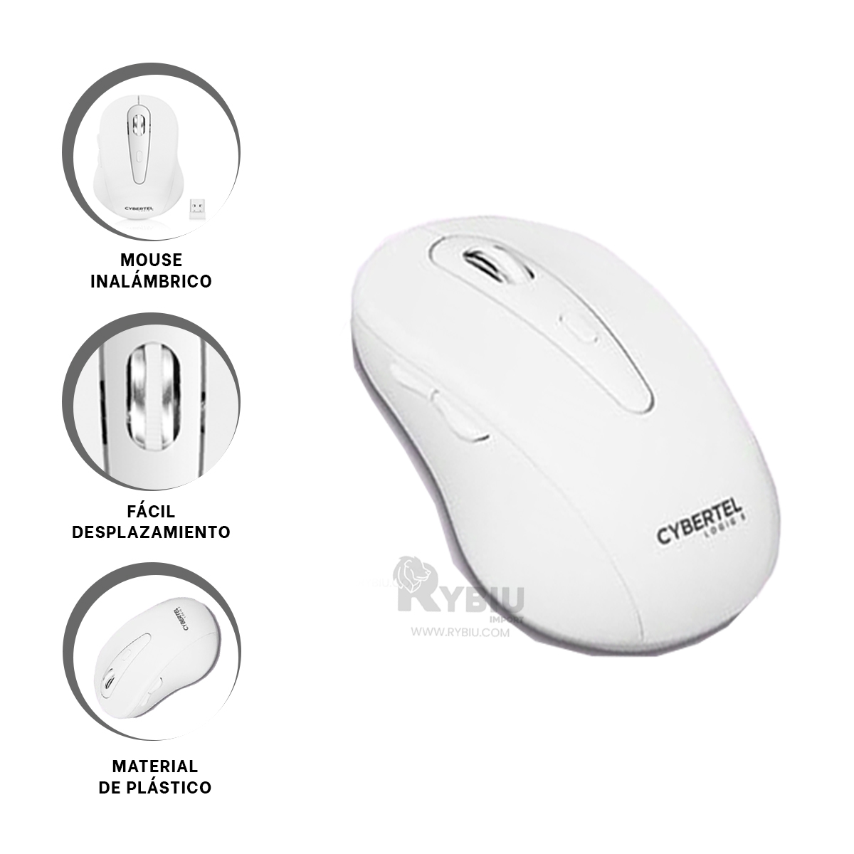 PUNTERO INALÁMBRICO RYBIU COMPACTO Y VERSÁTIL M307 BLANCO + REGALO STICKERS - 3