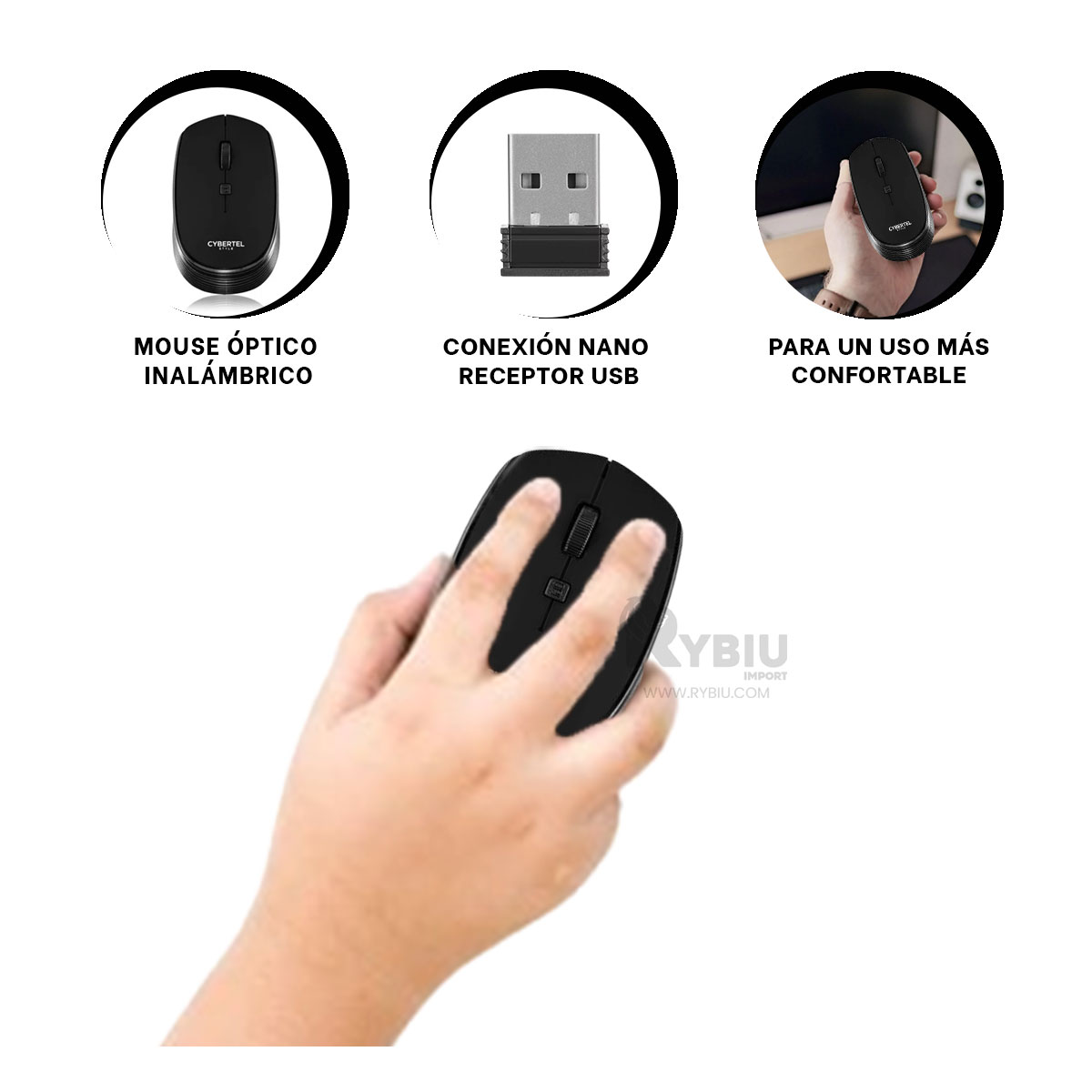 PUNTERO INALÁMBRICO RYBIU ESTILIZADO Y EFICIENTE M312 NEGRO + GIFT STICKERS - 1