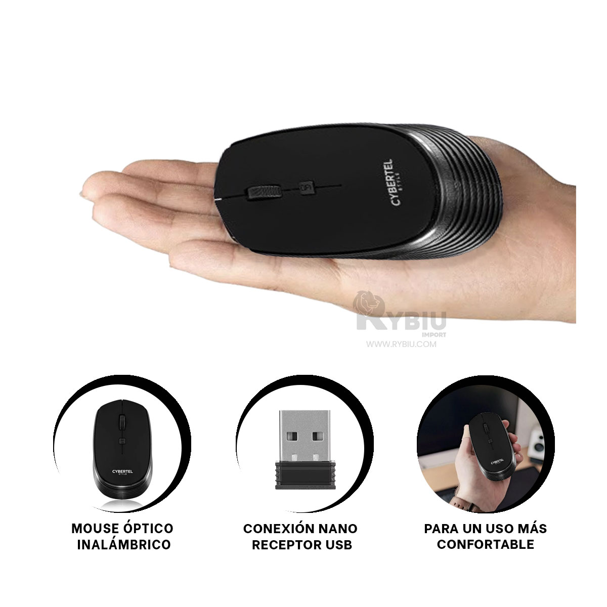 PUNTERO INALÁMBRICO RYBIU ESTILIZADO Y EFICIENTE M312 NEGRO + GIFT STICKERS - 3