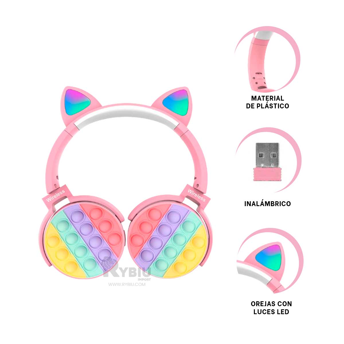HEADPHONES RYBIU INALÁMBRICO CON FORMA ANIMAL EN ROSADO + REGALO AGENDITA - 1