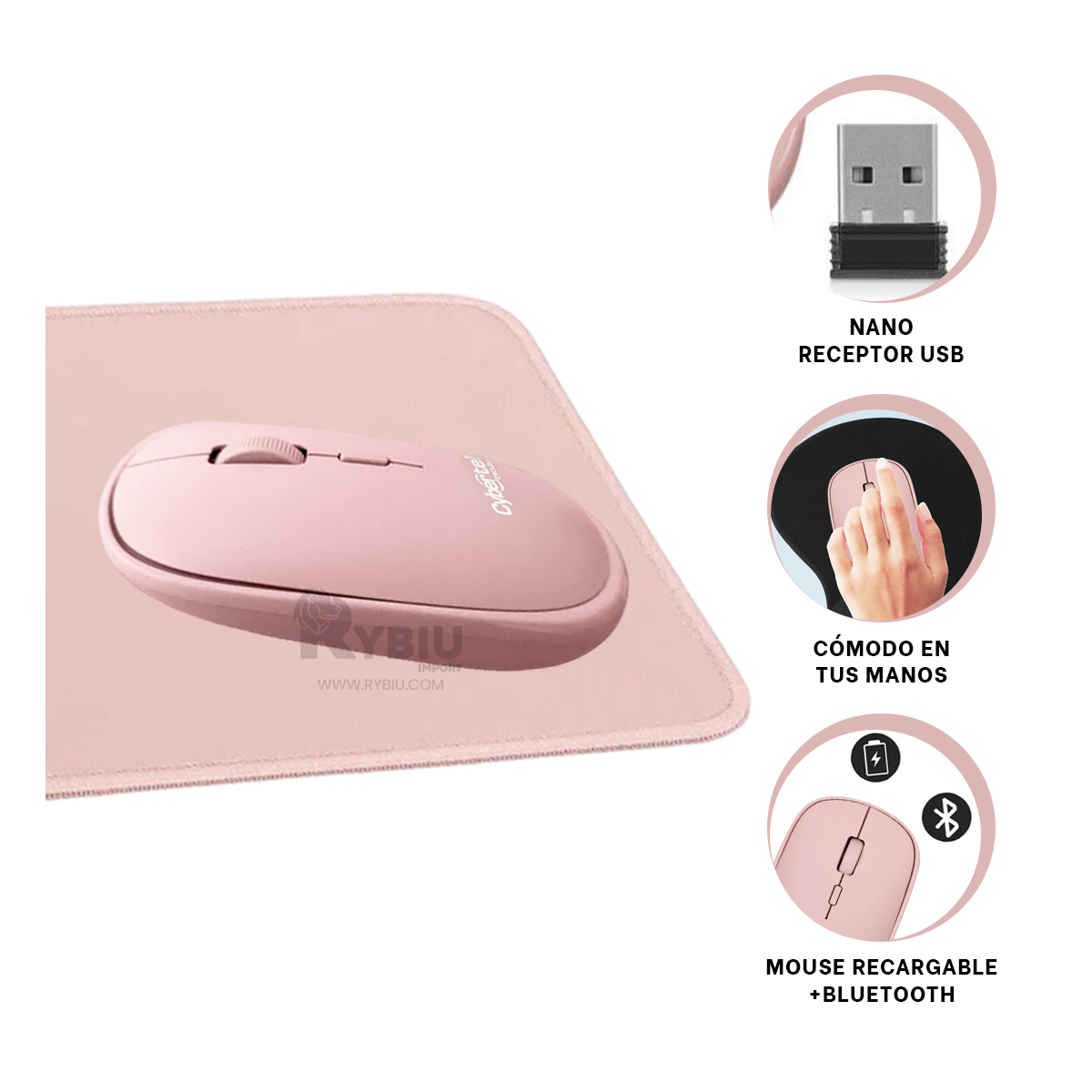 RATÓN INALÁMBRICO RYBIU PRECISO JUEGOS M500-3M ROSADO + GIFT MINIAGENDA - 2
