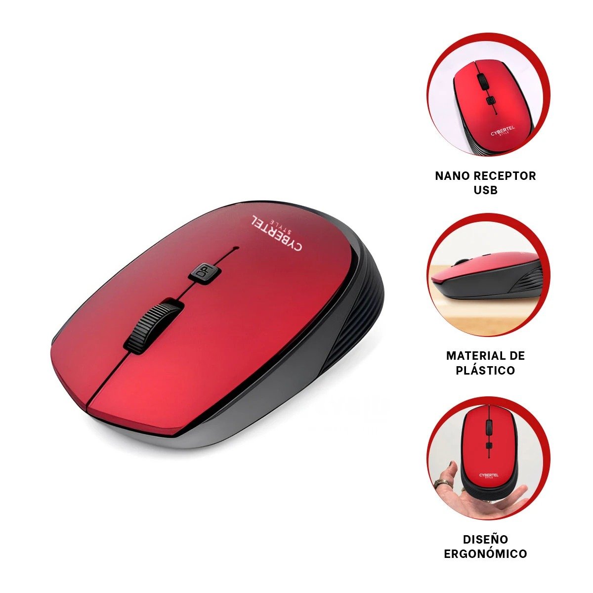 MOUSE INALÁMBRICO RYBIU NAVEGACION CYB M312 STYLE EN COLOR ROJO - 3