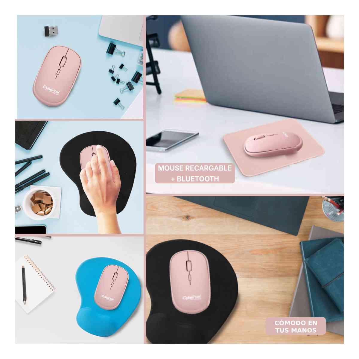 RATÓN INALÁMBRICO RYBIU PRÁCTICO VIAJES M500-3M ROSADO + REGALO STICKERS - 1