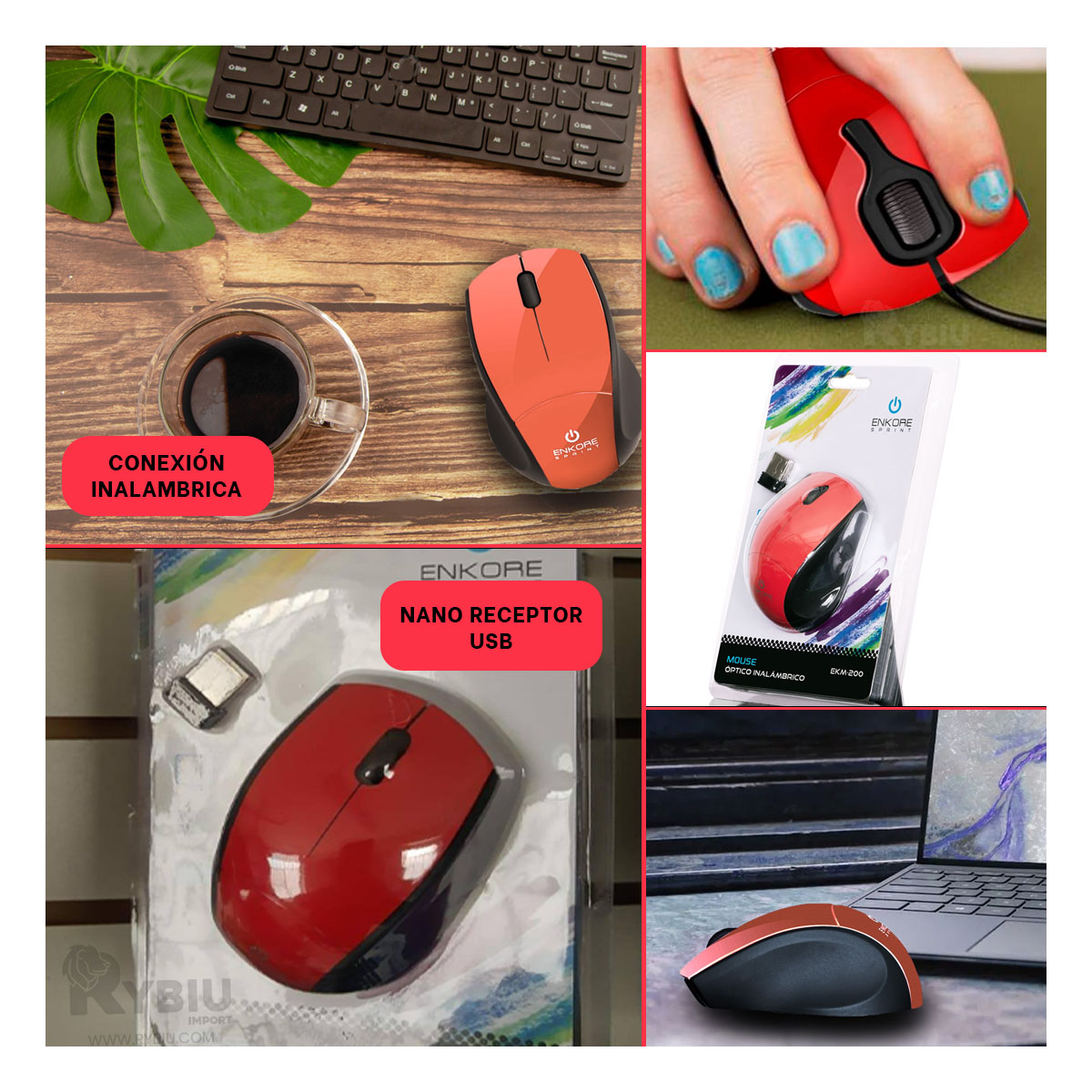 RATÓN INALÁMBRICO RYBIU CONFORTABLE EL TRABAJO M312 ROJO + GIFT STICKERS - 4