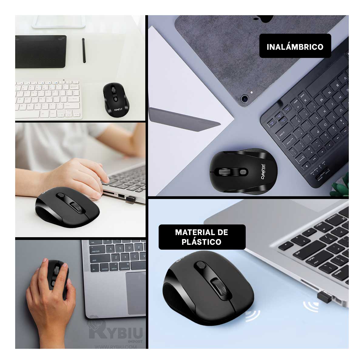 CURSOR INALÁMBRICO RYBIU CYB M207 EN COLOR NEGRO + BANDERITAS ADHESIVAS - 4