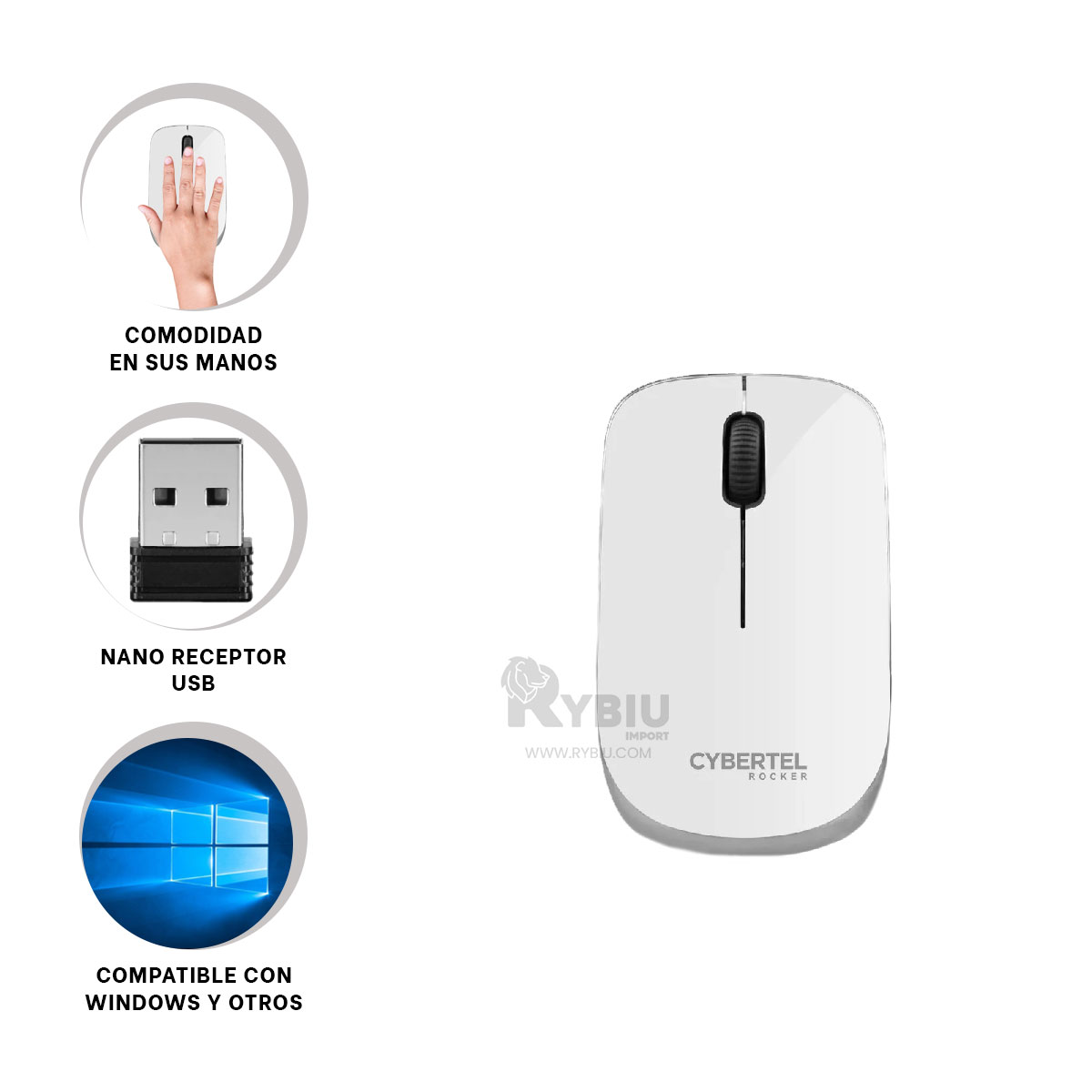 MOUSE INALÁMBRICO RYBIU EFICIENTE SETUP M302W BLANCO + PAPEL REGALO - 3