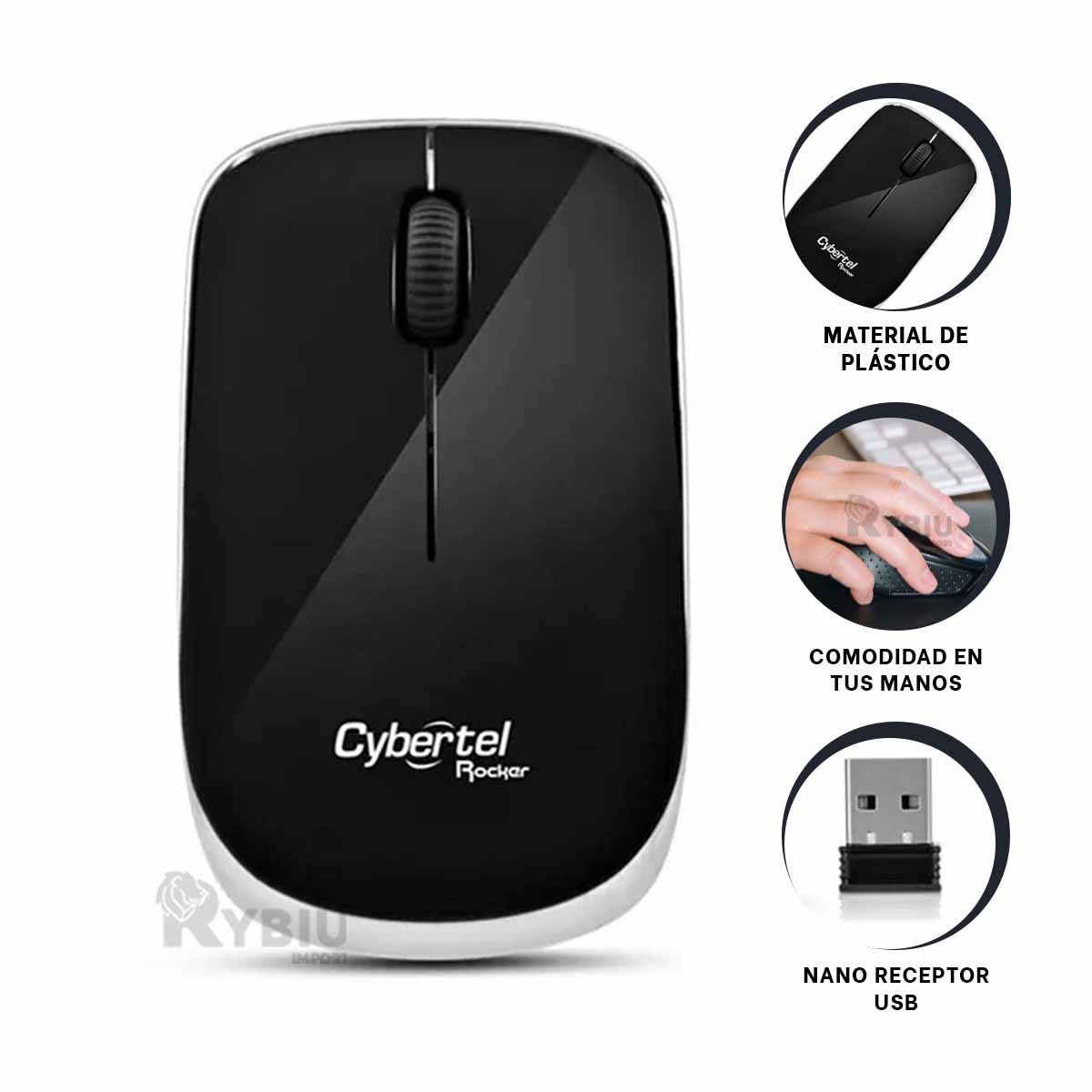 CURSOR INALÁMBRICO RYBIU MODERNO M302W NEGRO + REGALO LIGAS PEINAR - 1