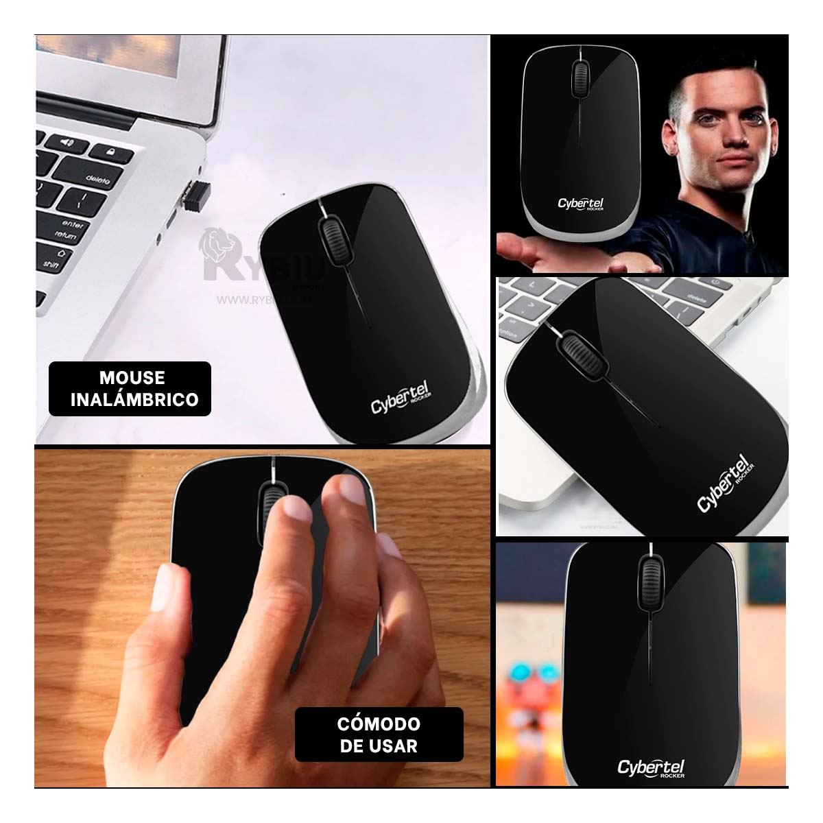 CURSOR INALÁMBRICO RYBIU MODERNO M302W NEGRO + REGALO LIGAS PEINAR - 4