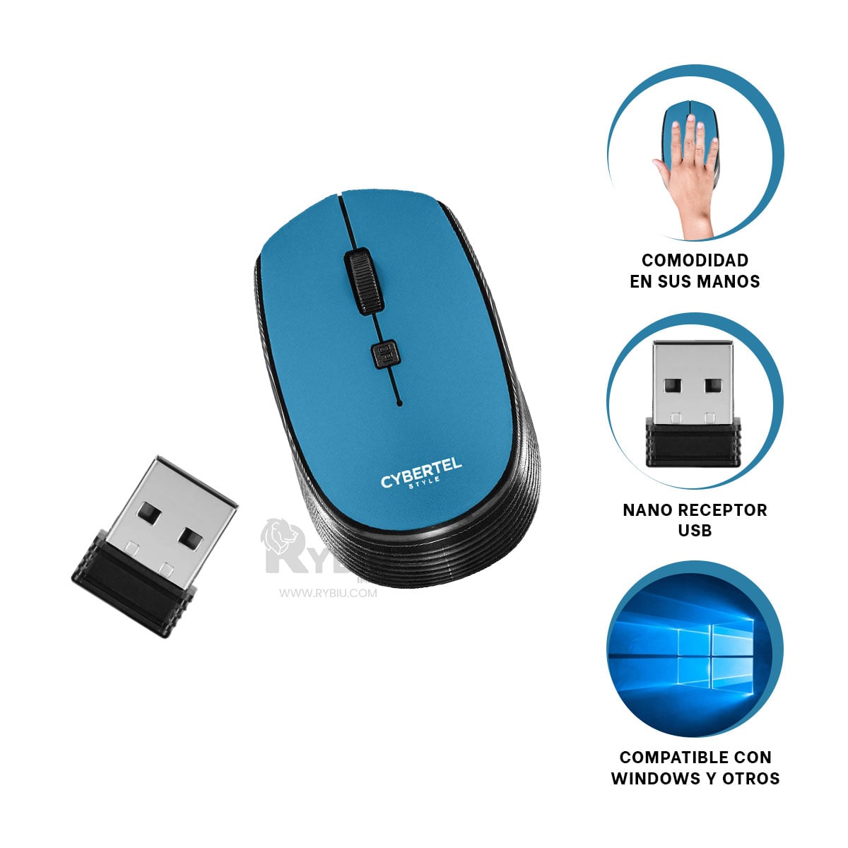 RATÓN INALÁMBRICO RYBIU DISEÑO MODERNO M312 EN AZUL + REGALO AGENDITA - 1