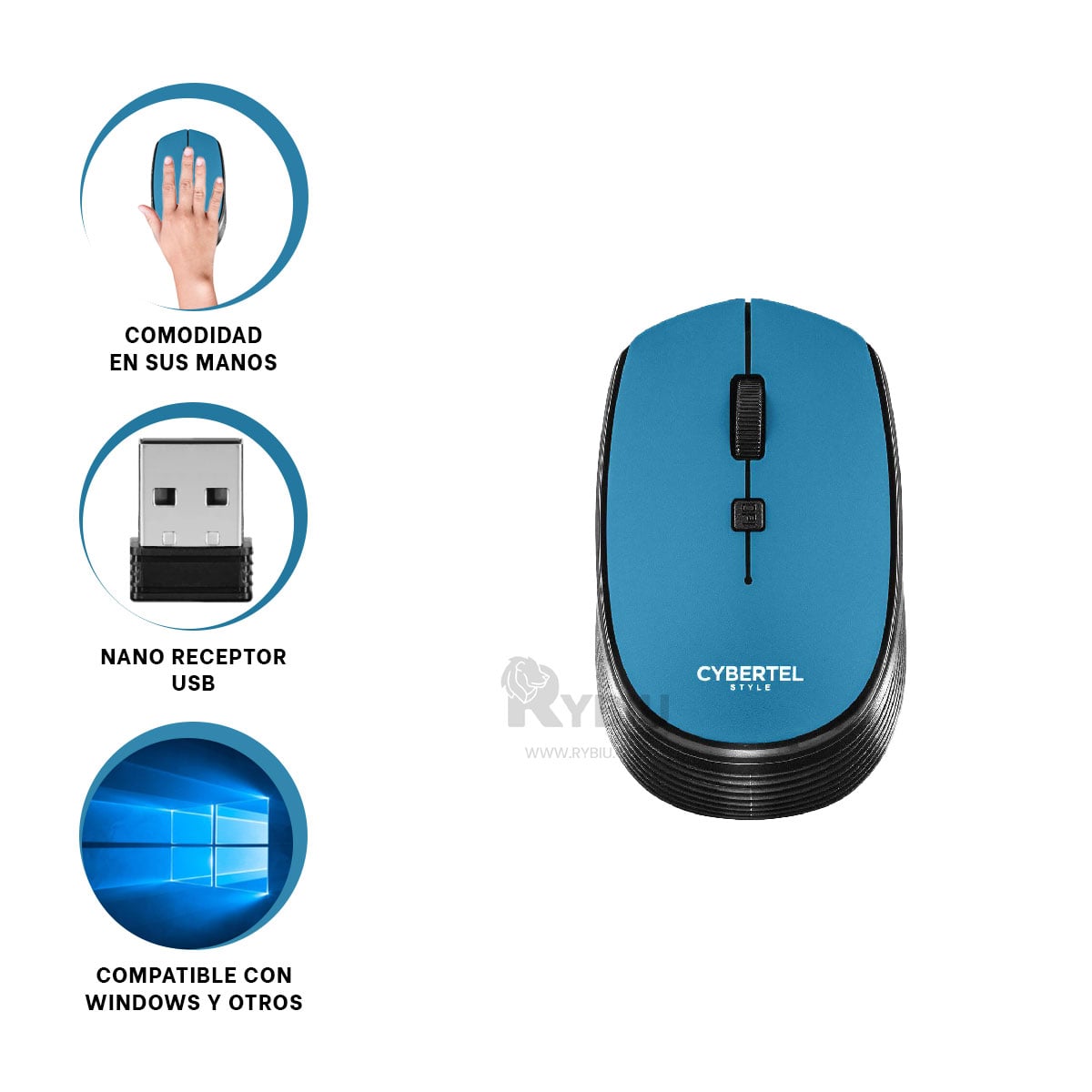 RATÓN INALÁMBRICO RYBIU DISEÑO MODERNO M312 EN AZUL + REGALO AGENDITA - 3
