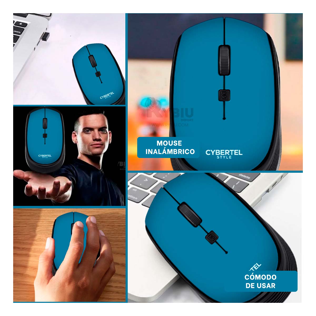 RATÓN INALÁMBRICO RYBIU DISEÑO MODERNO M312 EN AZUL + REGALO AGENDITA - 4