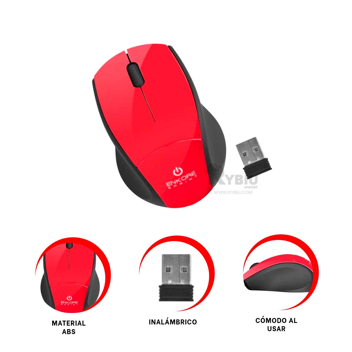 MOUSE INALÁMBRICO RYBIU MODERNO Y DINAMICO EKM200 ROJO + PAPEL REGALO - 3