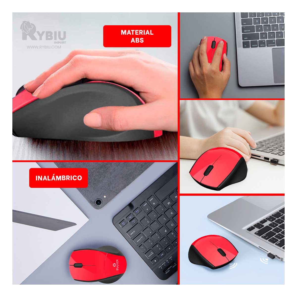 MOUSE INALÁMBRICO RYBIU MODERNO Y DINAMICO EKM200 ROJO + PAPEL REGALO - 4