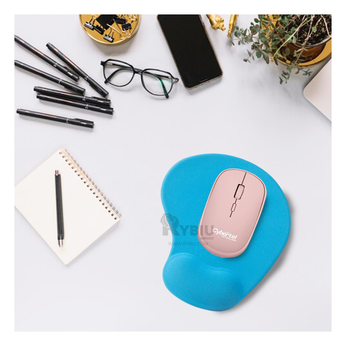 RATÓN INALÁMBRICO RYBIU DISEÑO MODERNO M500-3M ROSADO + REGALO AGENDITA - 2