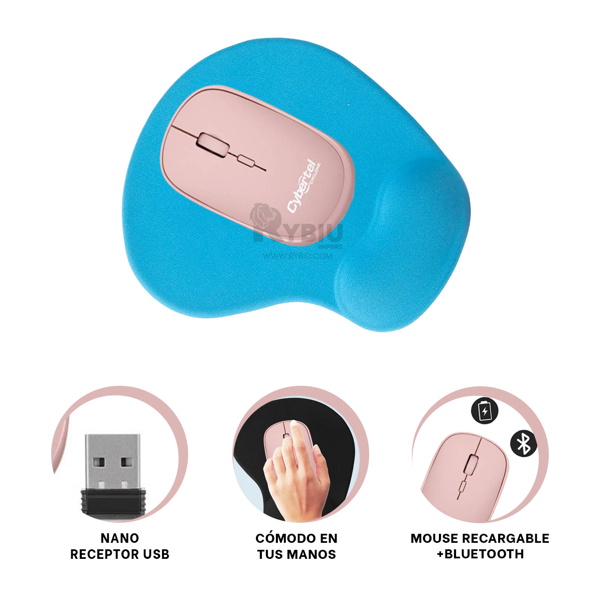 RATÓN INALÁMBRICO RYBIU DISEÑO MODERNO M500-3M ROSADO + REGALO AGENDITA - 4