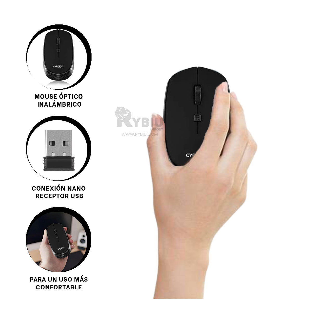 PUNTERO INALÁMBRICO RYBIU COMPACTO Y VERSÁTIL M312 NEGRO + REGALO STICKERS - 3