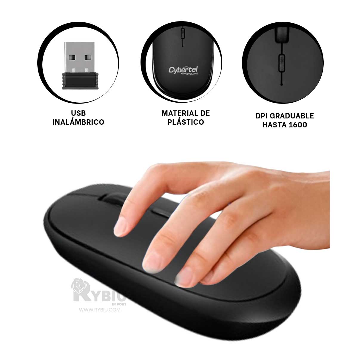 MOUSE INALÁMBRICO RYBIU EFICIENTE SETUP M500-3M NEGRO + PAPEL REGALO - 2