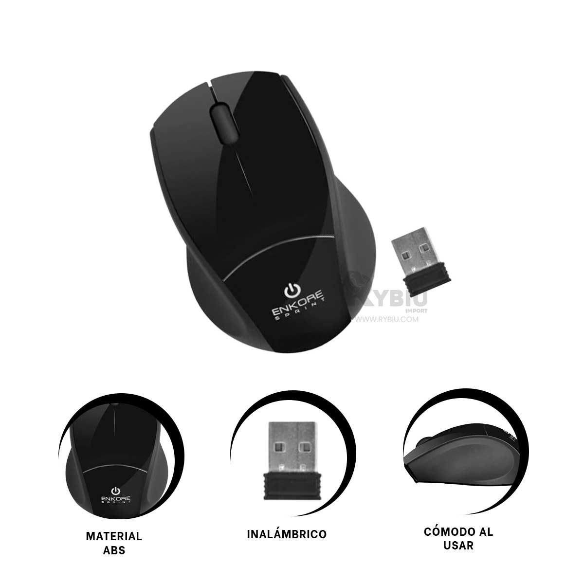 PUNTERO INALÁMBRICO RYBIU ESTILIZADO Y EFICIENTE EKM200 NEGRO + GIFT STICKERS - 3