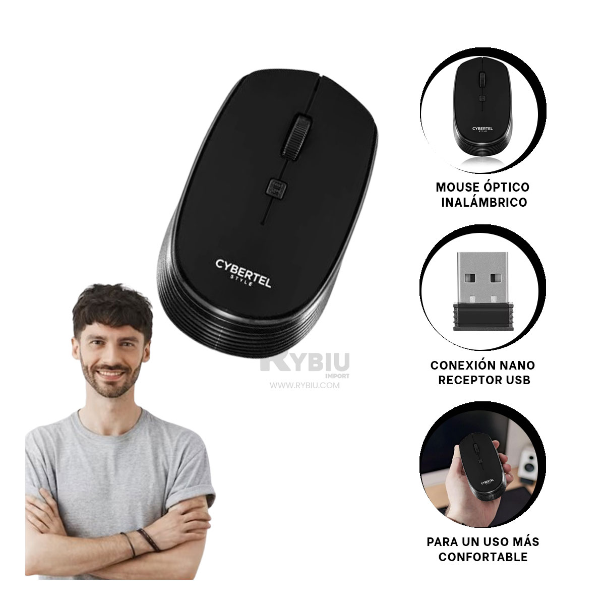 CURSOR INALÁMBRICO RYBIU CYB M312 EN M312 NEGRO + BANDERITAS ADHESIVAS - 3