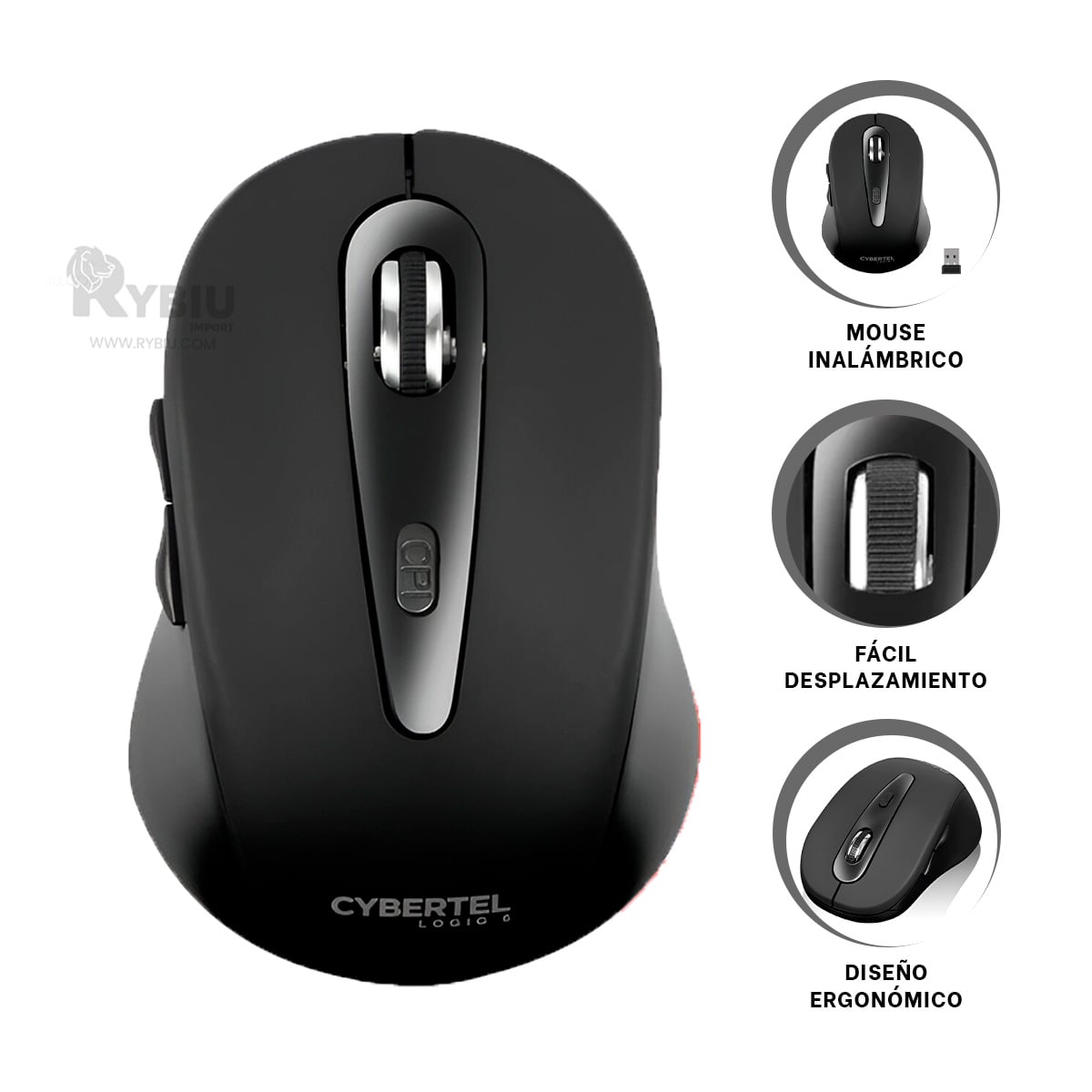 PUNTERO INALÁMBRICO RYBIU COMPACTO Y VERSÁTIL M307 NEGRO + REGALO STICKERS TE29200 - 3