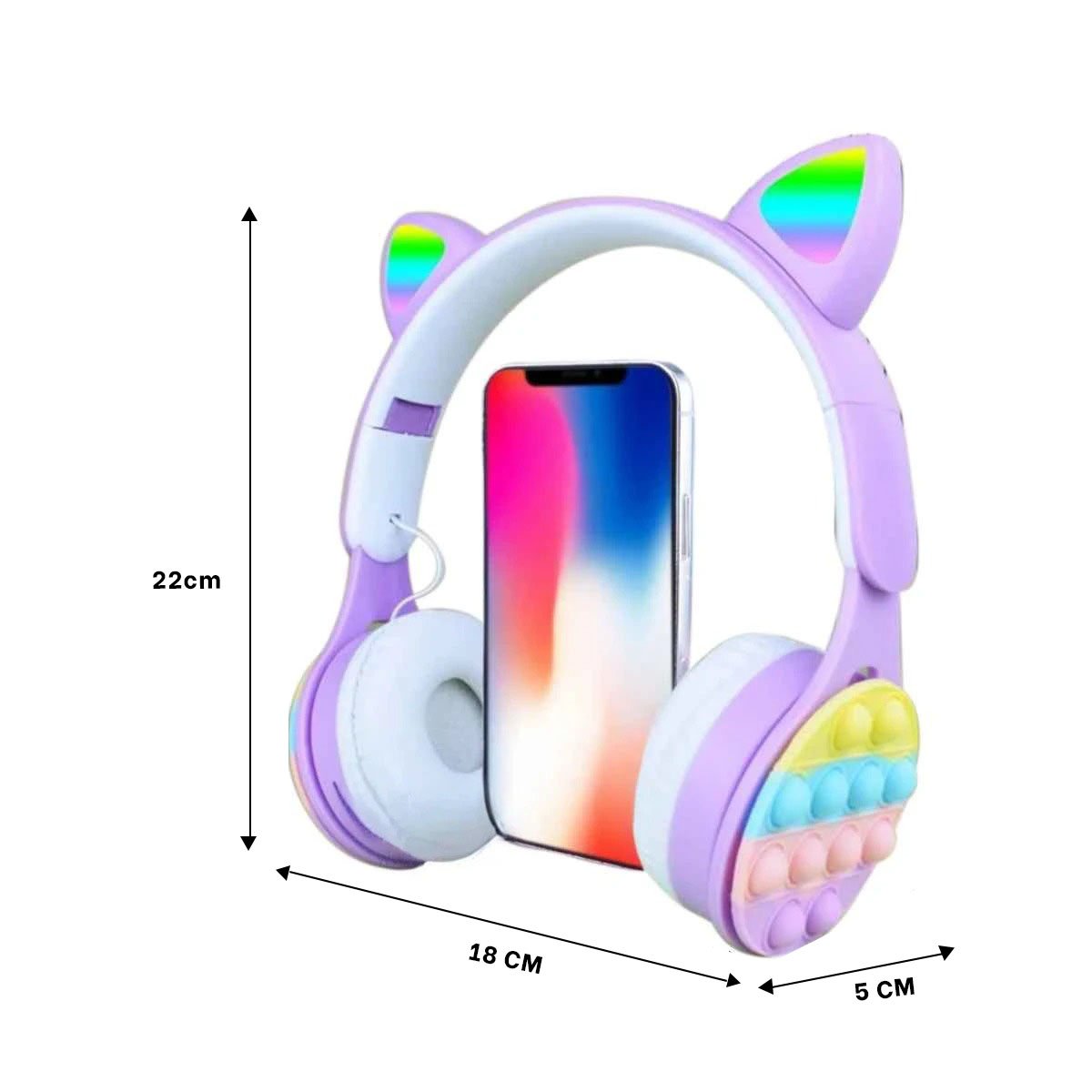 AURICULARES RYBIU INALÁMBRICO GATITO LILA + LIGAS REGALO - 4