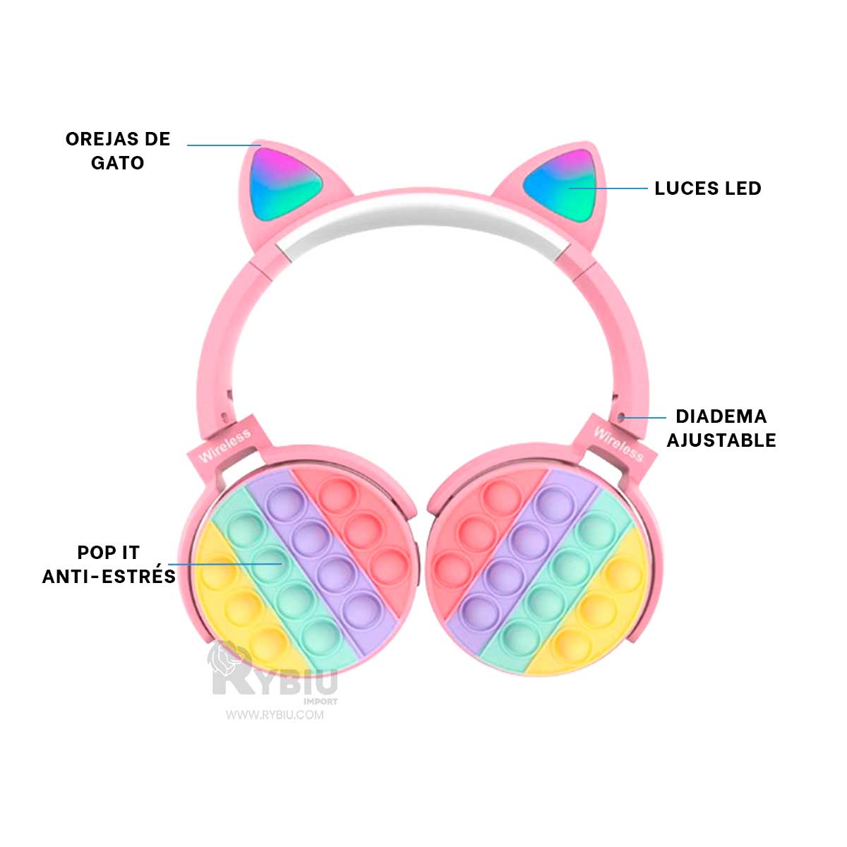 HEADPHONES RYBIU INALÁMBRICO SOFISTICADOS EN ROSADO + ENVOLTORIO REGALO - 1