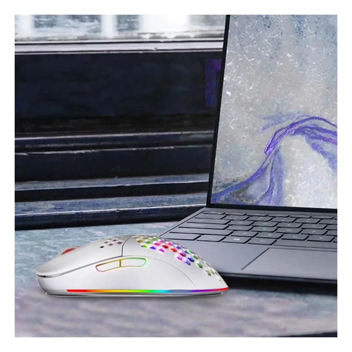 MOUSE GAMER INALÁMBRICO RYBIU GM828RX BLANCO DISEÑO LIGERO + PAPEL REGALO - 5