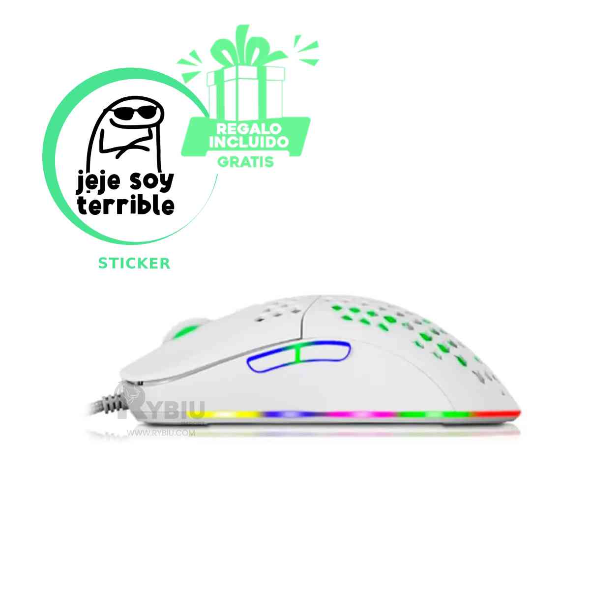 MOUSE GAMER INALÁMBRICO RYBIU GM828RX BLANCO CURSOR ORDENADOR DINAMICO + BANDERITAS ADHESIVAS - 1