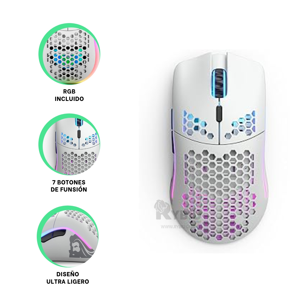 MOUSE GAMER INALÁMBRICO RYBIU GM828RX BLANCO CURSOR ORDENADOR DINAMICO + BANDERITAS ADHESIVAS - 3