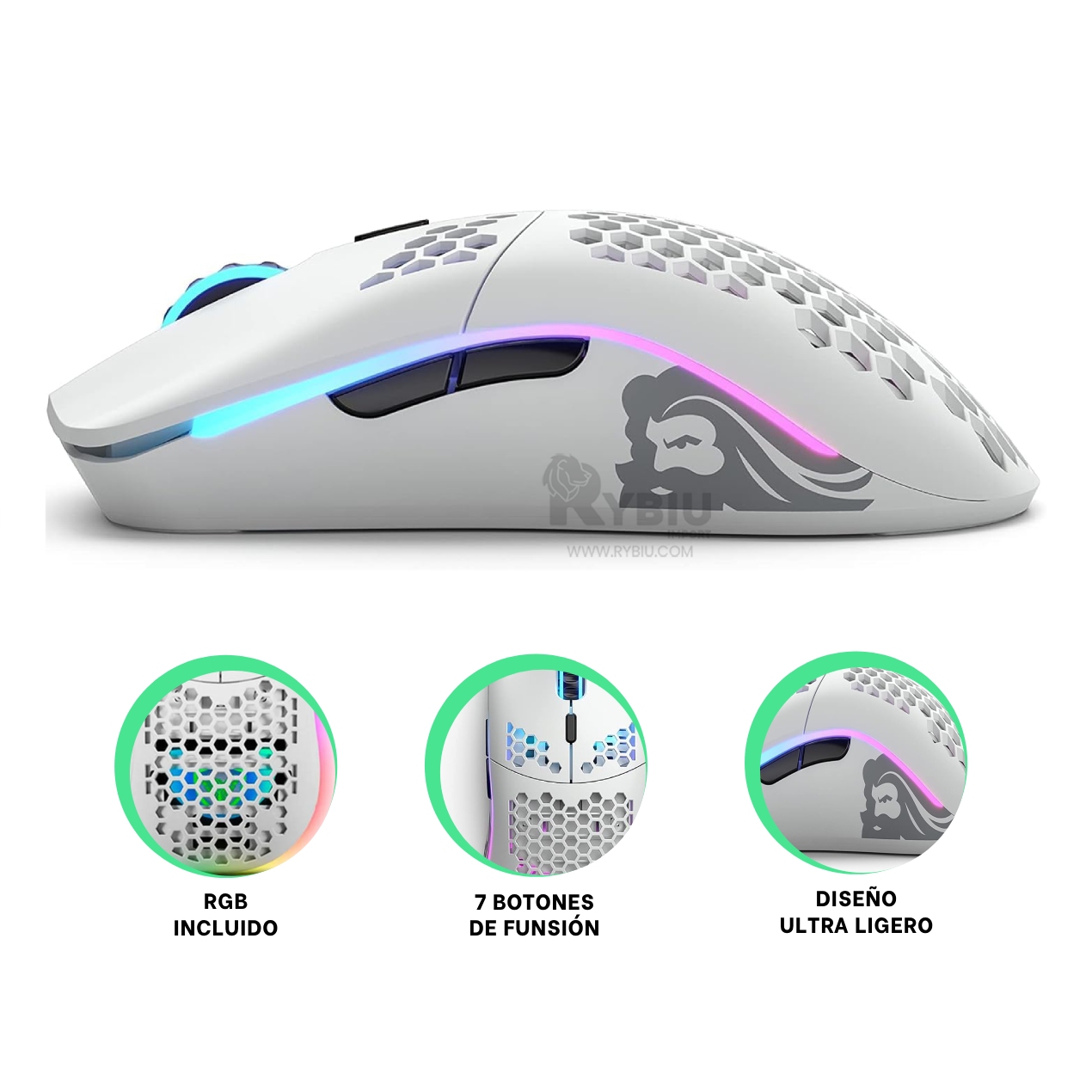 MOUSE GAMER INALÁMBRICO RYBIU GM828RX BLANCO CURSOR ORDENADOR DINAMICO + BANDERITAS ADHESIVAS - 4