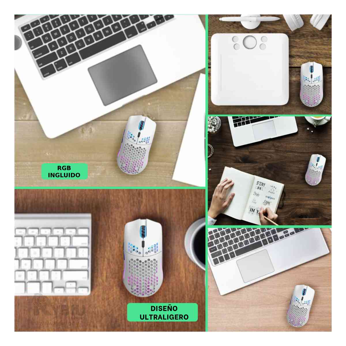 MOUSE GAMER INALÁMBRICO RYBIU GM828RX BLANCO RATON LIGERO MAXIMA COMODIDAD + GIFT MINIAGENDA - 1