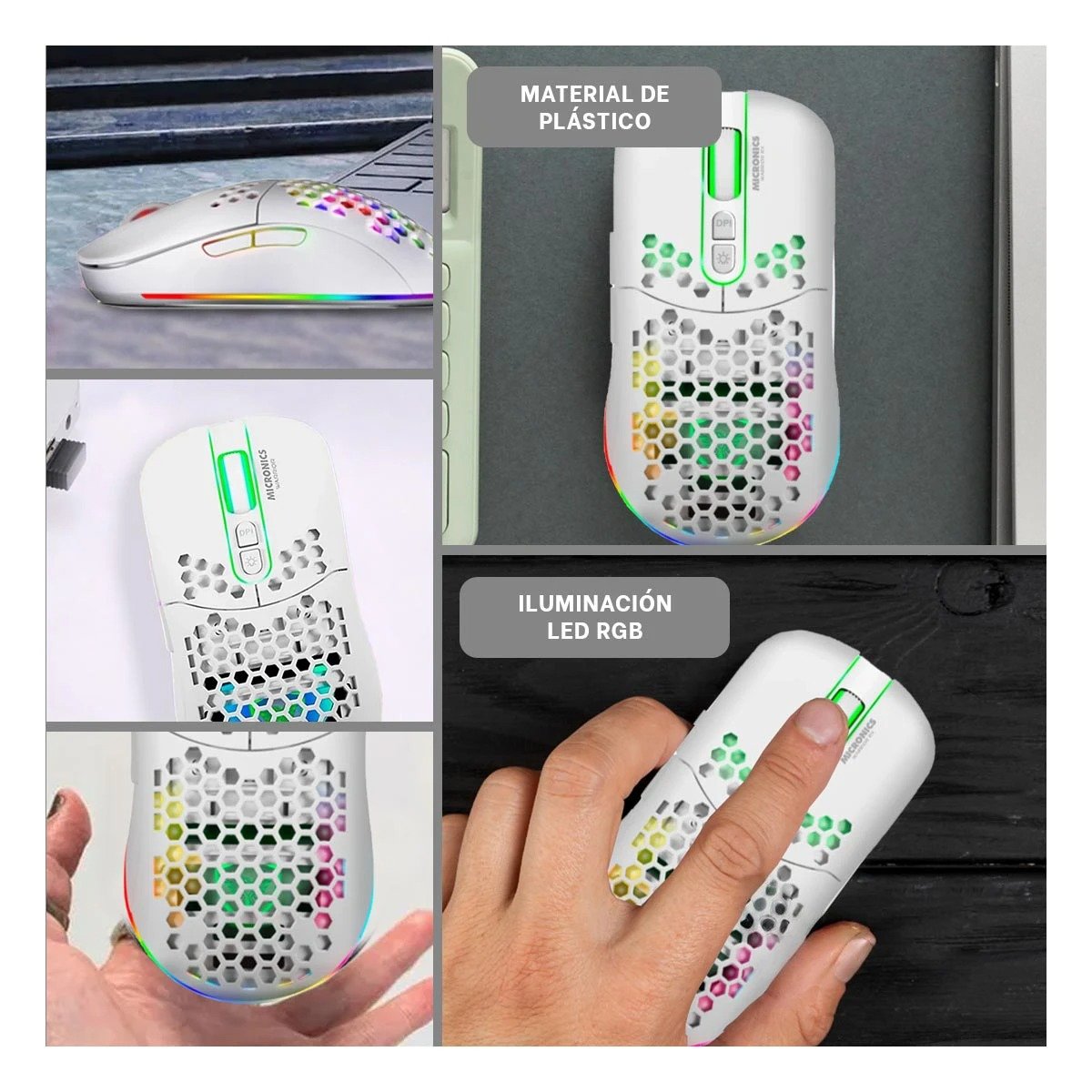 MOUSE GAMER INALÁMBRICO RYBIU GM828RX BLANCO CURSOR MICRONICS COLOR + POST-IT ADHESIVOS - 5