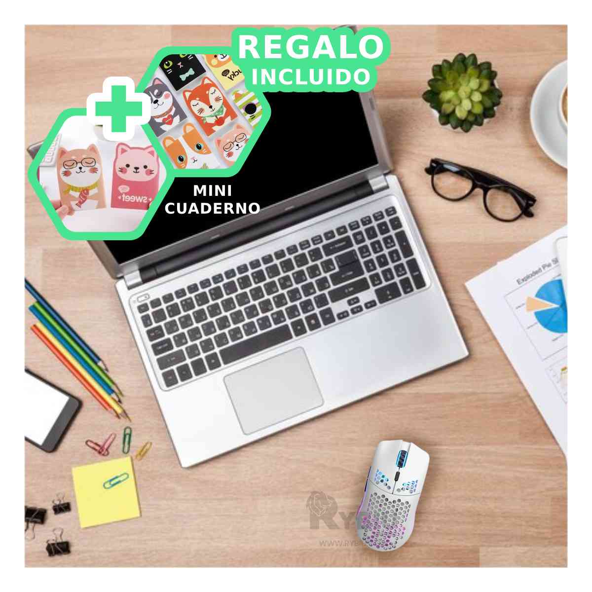 MOUSE GAMER INALÁMBRICO RYBIU GM828RX BLANCO RATON EFICIENTE SENSIBILIDAD + REGALO AGENDITA - 1