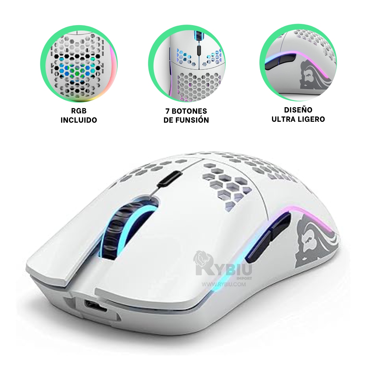 MOUSE GAMER INALÁMBRICO RYBIU GM828RX BLANCO RATON EFICIENTE SENSIBILIDAD + REGALO AGENDITA - 4