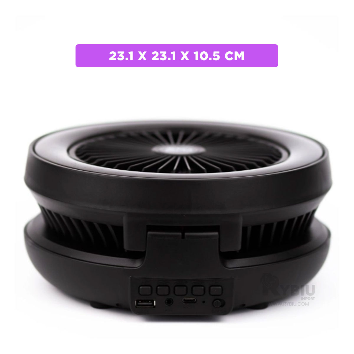 PARLANTE VENTILADOR PORTATIL RYBIU TE29439 BOCINA COMPACTA COLOR NEGRO + BANDERITAS ADHESIVAS - 5