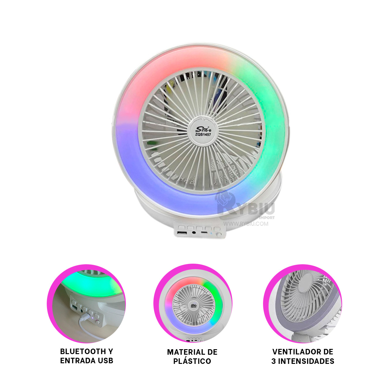 PARLANTE VENTILADOR PORTATIL RYBIU TE29439 ALTAVOZ REFRESCANTE SONIDO BLANCO + GIFT MINIAGENDA - 3