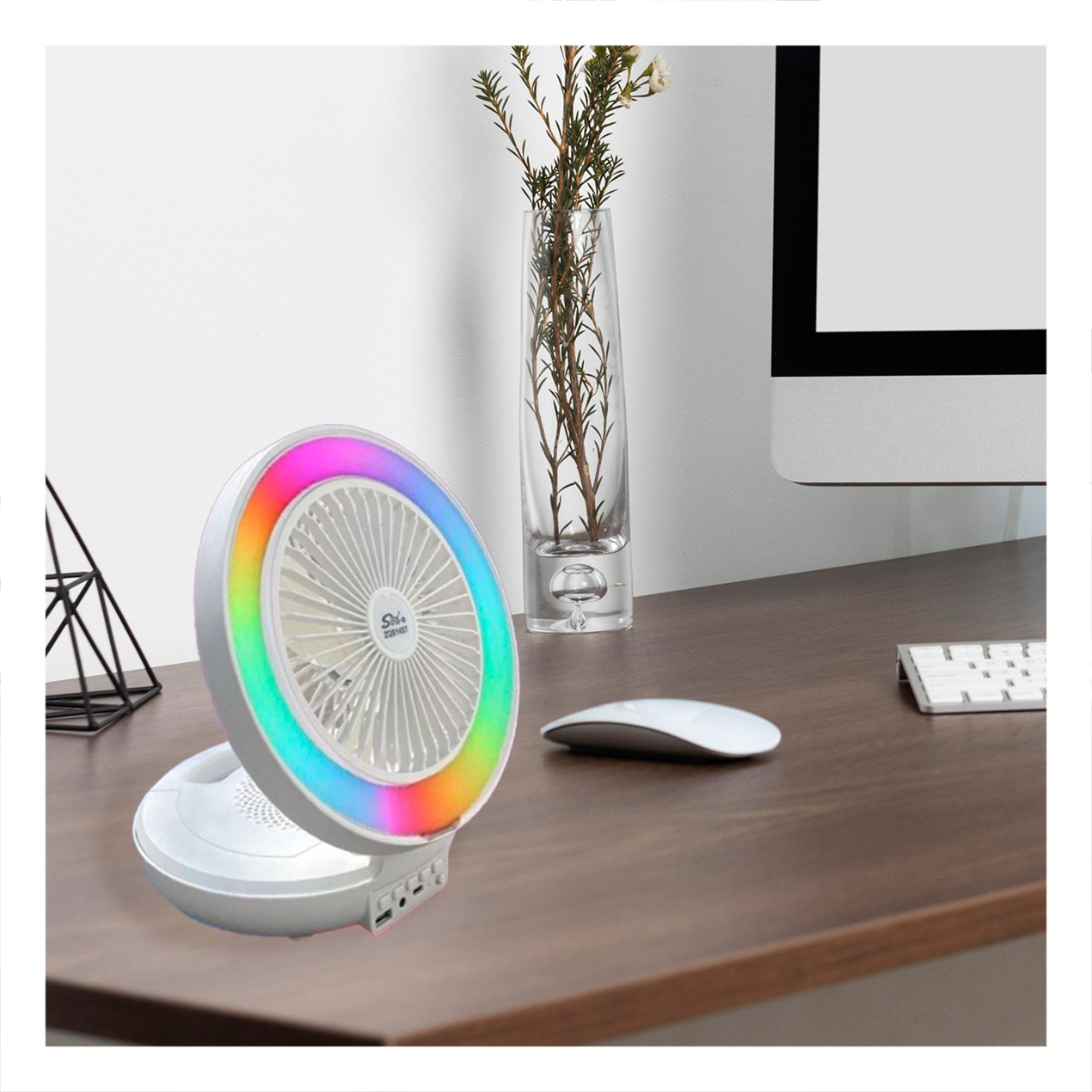 PARLANTE VENTILADOR PORTATIL RYBIU TE29439 ALTAVOZ DINAMICO MUSICA COLOR BLANCO + REGALO AGENDITA - 1
