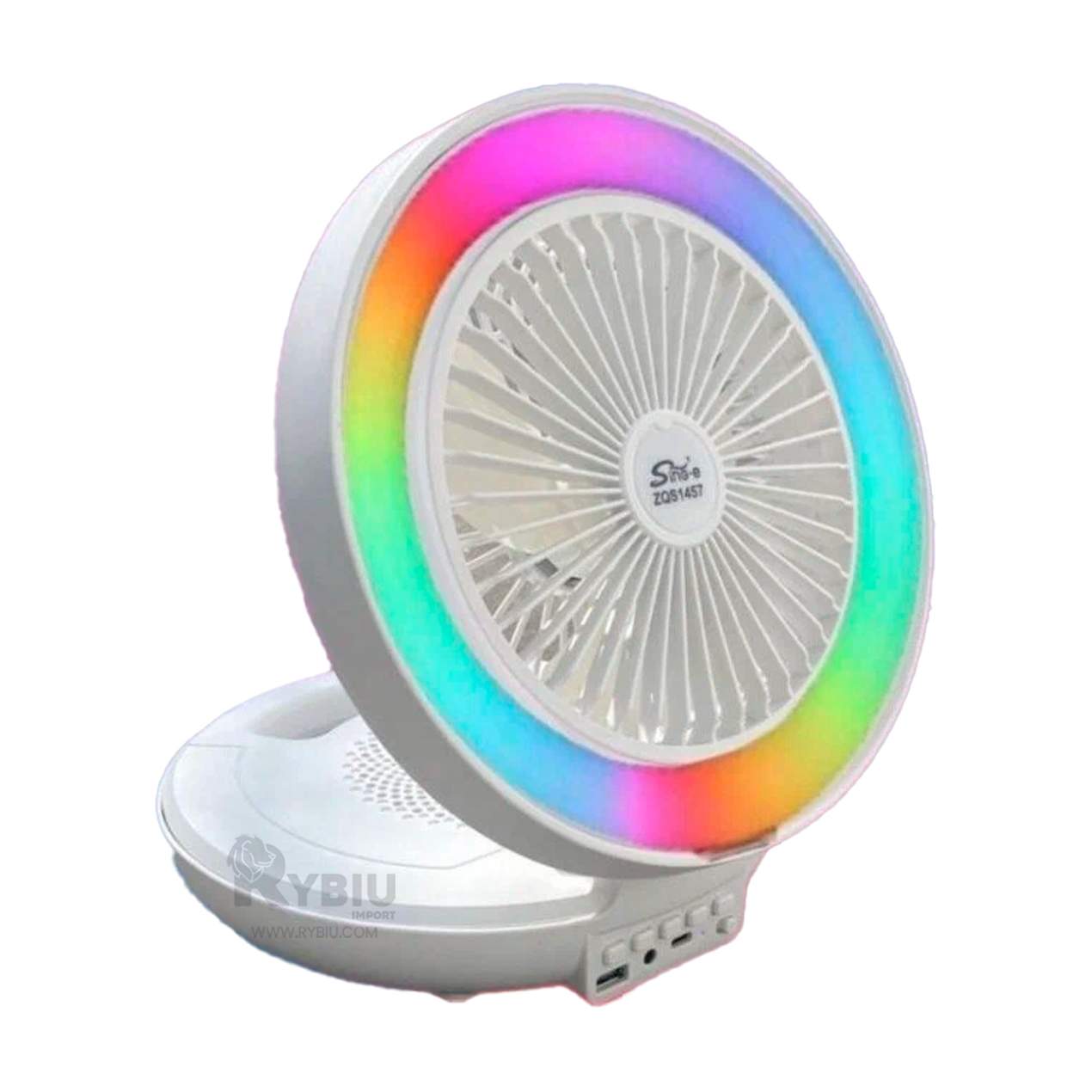PARLANTE VENTILADOR PORTATIL RYBIU TE29439 ALTAVOZ DINAMICO MUSICA COLOR BLANCO + REGALO AGENDITA - 2