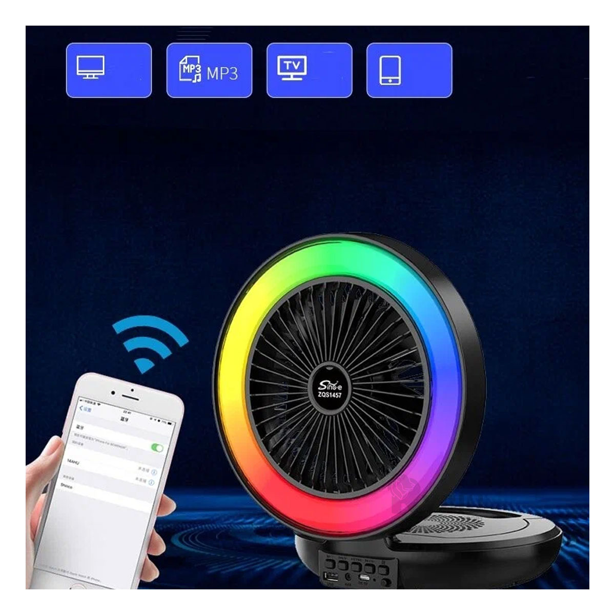 PARLANTE VENTILADOR PORTATIL RYBIU TE29439 ALTAVOZ REFRESCANTE SONIDO NEGRO + GIFT MINIAGENDA - 1